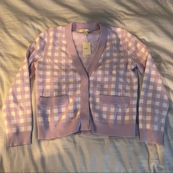 NWT Maje Mystyle Gingham Cardigan FR1/S Purple Parma *I SHIP SAME DAY!* - Picture 2 of 5